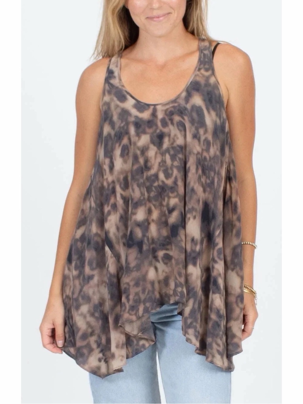 All Saints Spit Alfields SilkTie-Dye Swing Tank To Brown
